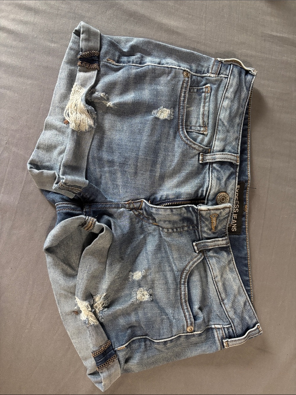 Express Women's Distressed Blue Denim Jean Shorts